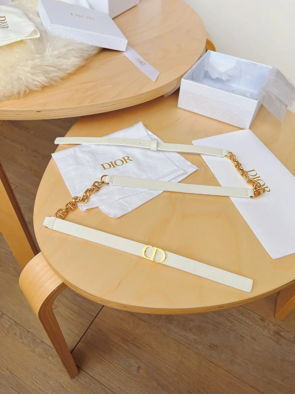 Dior Caro 15MM Belt in White Calfskin and Chain product view 8