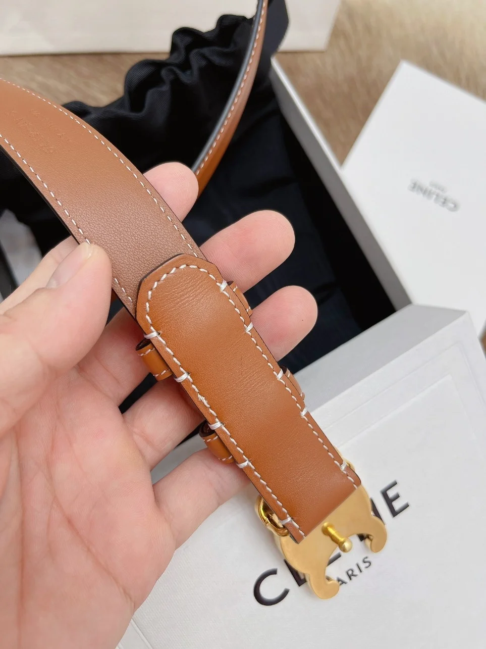Celine Medium Triomphe Belt 25MM in Brown Calfskin product view 5