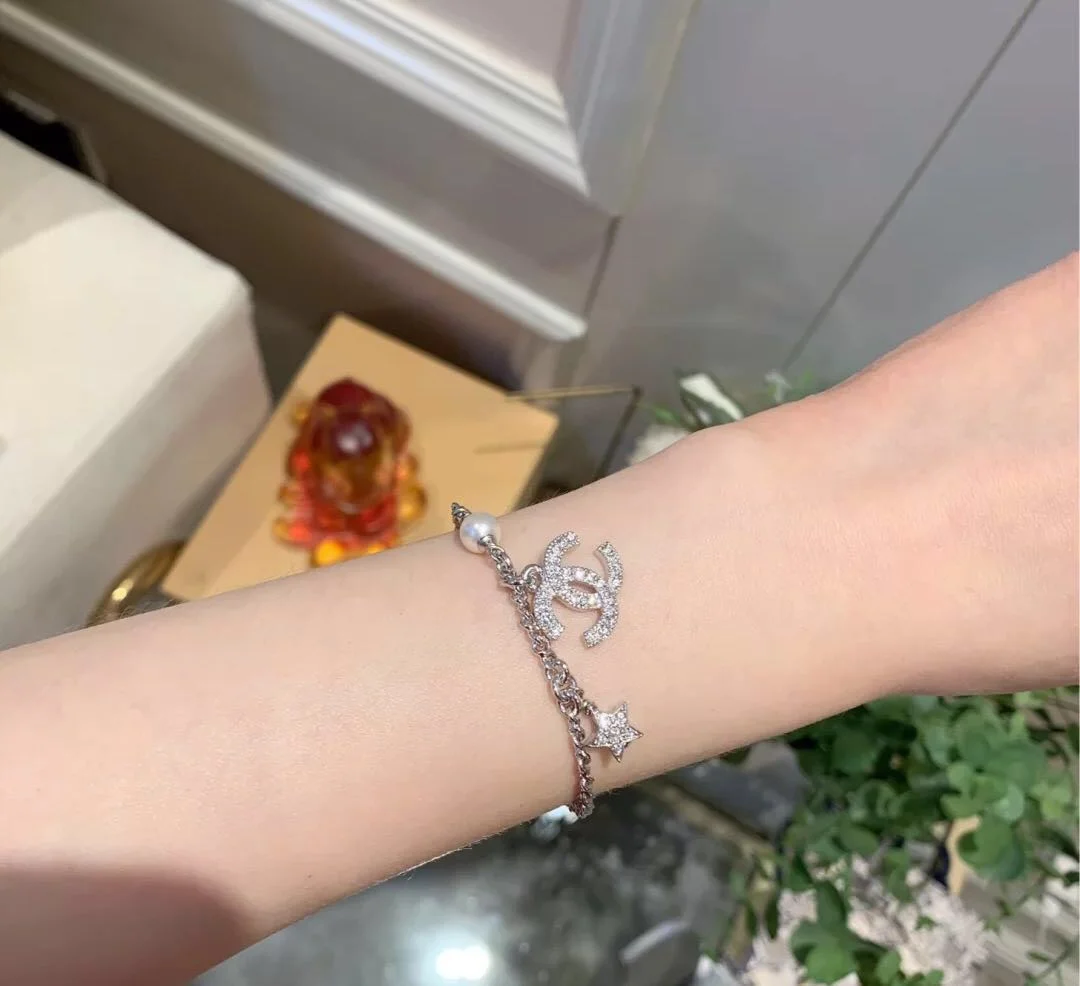 Chanel Star CC Pearl-Effect Chain Bracelet Silver-Tone product view 7