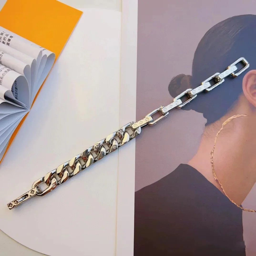 Louis Vuitton Mixed Cuban and Plate Link Open Bracelet Silver-Tone product view 5