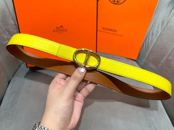 Hermès Yellow/Brown Reversible Belt with Gold-Tone Oval Buckle product view 5
