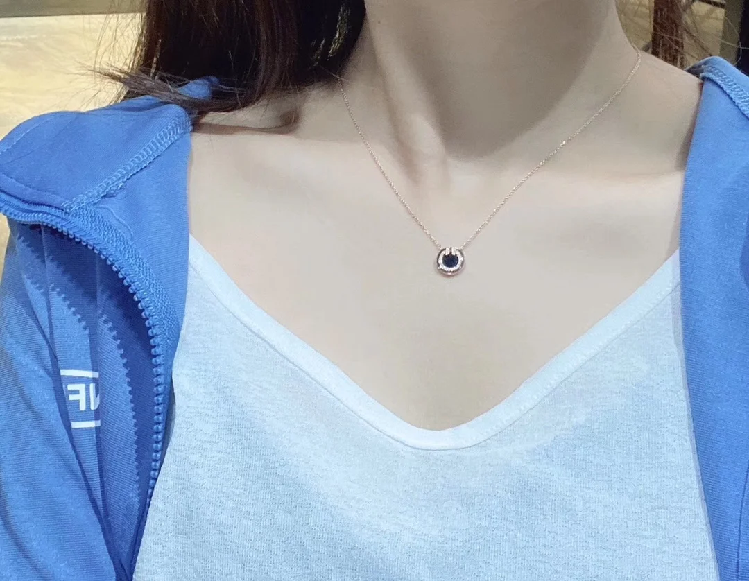 Tiffany  Co. Round T Inlay Pendant Necklace Rose-Tone with Black Inlay product view 1