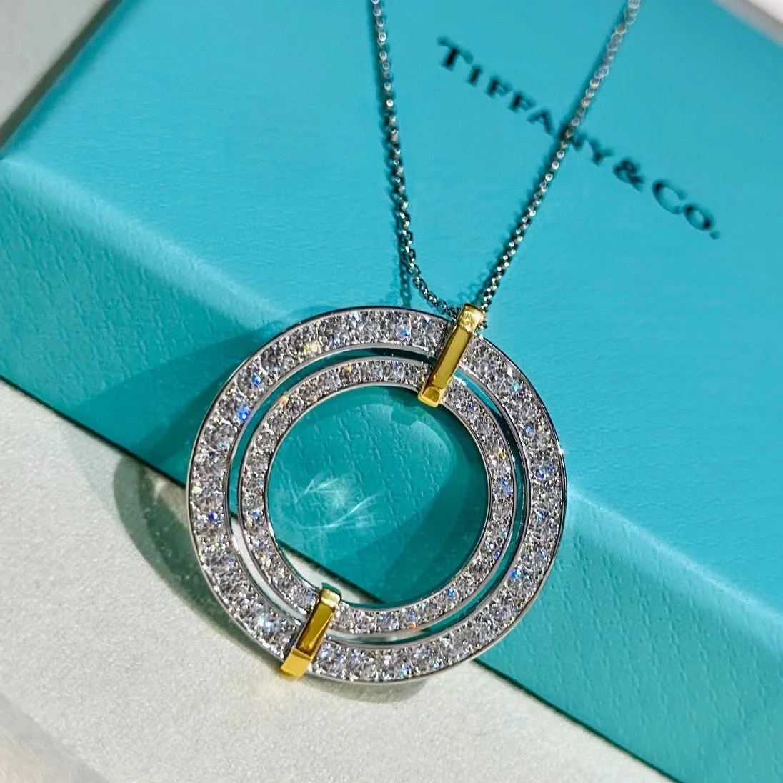 Tiffany  Co. Two-Tone Round Pavé-Effect Pendant Necklace Two-Tone product view 3