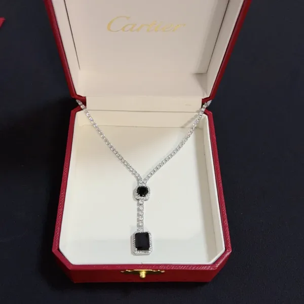 Cartier Black Rectangular Silver-Tone Pendant Necklace product view 2