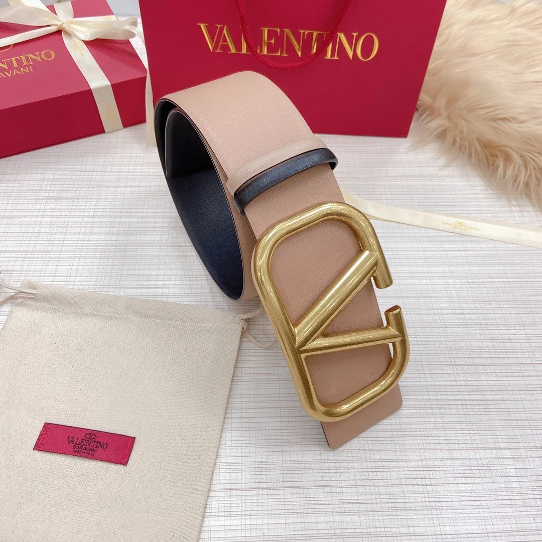 Valentino VLogo Reversible Belt 70mm in Beige and Black Calfskin product view 6