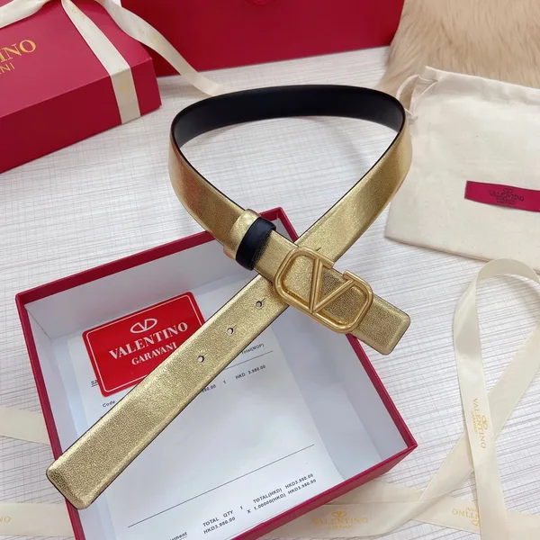 Valentino VLogo Reversible Belt 30mm in Black and Gold Metallic Calfskin product view 2