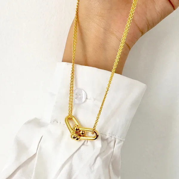 Tiffany  Co. Smooth Double Horseshoe Clasp Necklace Gold-Tone product view 3