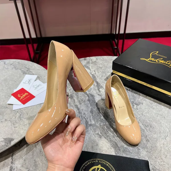 Christian Louboutin Miss Sab 85 Block-Heel Pumps Beige product view 2