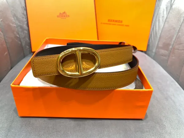 Hermès Tan/Black Reversible Belt with Gold-Tone Oval Buckle product view 2