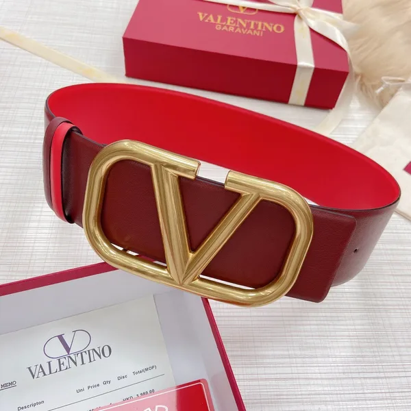 Valentino VLogo Reversible Belt 70mm in Burgundy and Red Calfskin product view 3