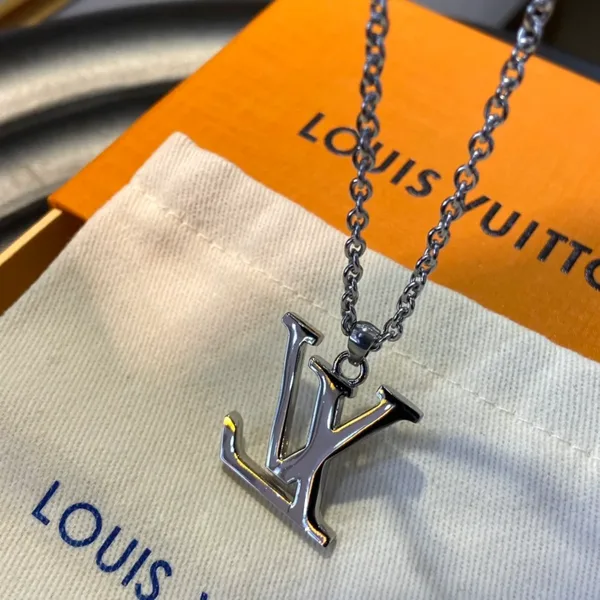 Louis Vuitton Enamel LV Monogram Pendant Necklace White Yellow and Silver-Tone product view 3