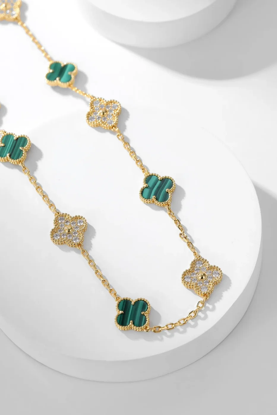 Van Cleef  Arpels Alhambra Green and Pave-Effect Ten-Motif Gold-Tone Necklace product view 5