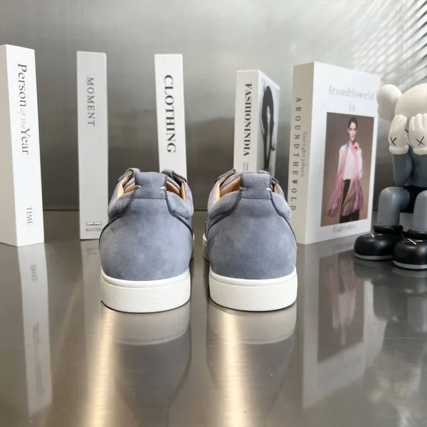 Christian Louboutin Louis Junior Spikes Suede-Effect Sneakers Grey with White Sole product view 8
