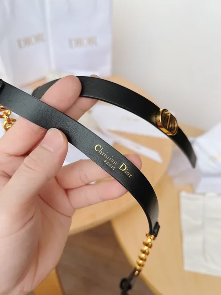 Dior Caro 15MM Belt in Black Calfskin and Chain product view 2