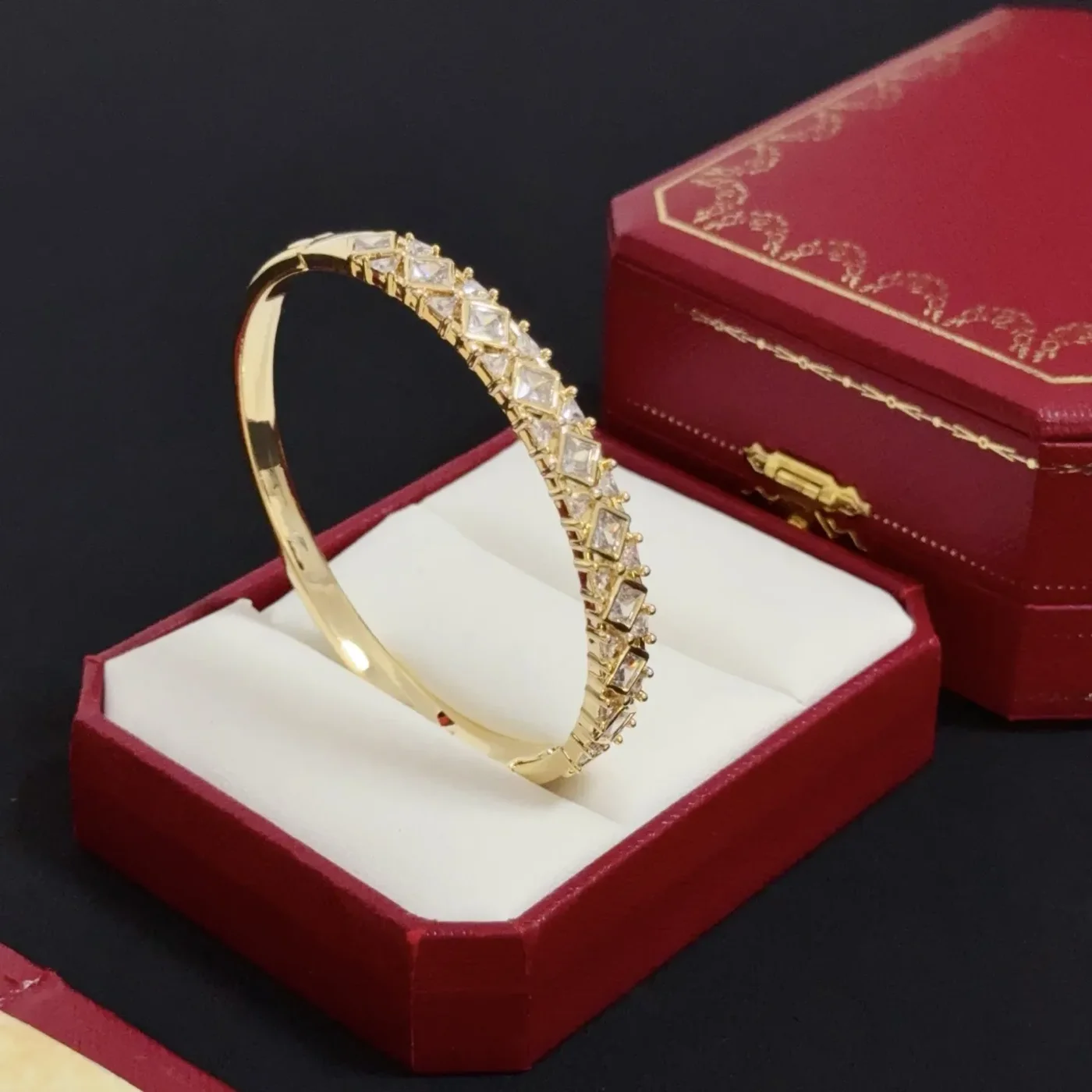 Cartier Gold-Tone Textured Bangle with Teardrop Crystal-Effect Details product view 5
