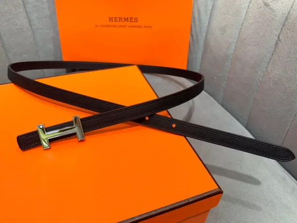 Hermès Black Reversible Belt with Silver-Tone Slim H Buckle product photo