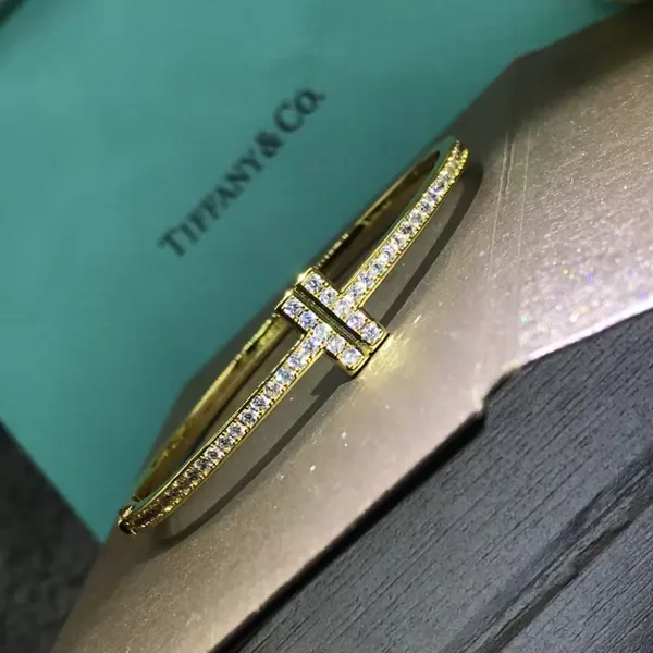 Tiffany  Co. Double T Full Pavé-Effect Bangle Gold-Tone product view 2