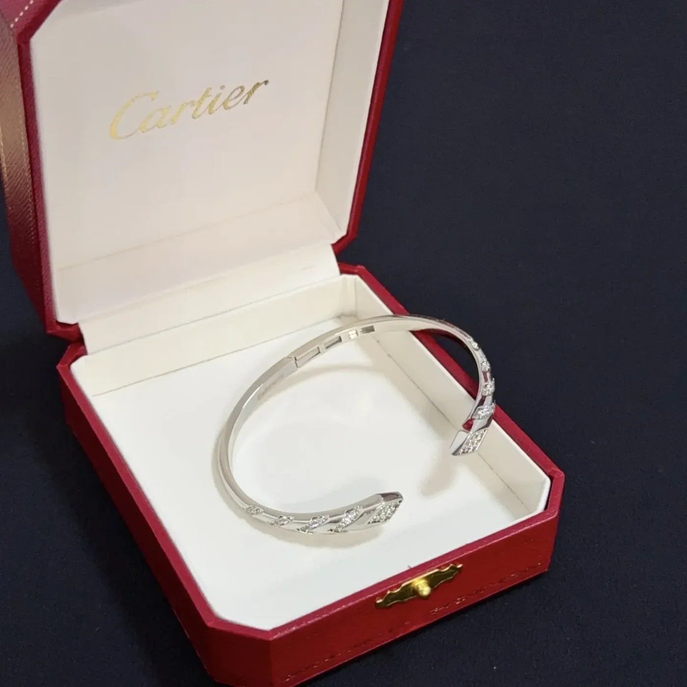 Cartier Silver-Tone Crossed Open Cuff with Pave-Effect Detail product view 5