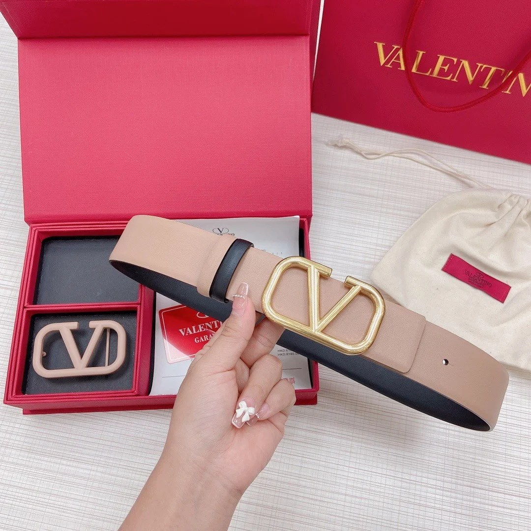 Valentino VLogo Reversible Belt 40mm in Beige and Black Calfskin product view 3