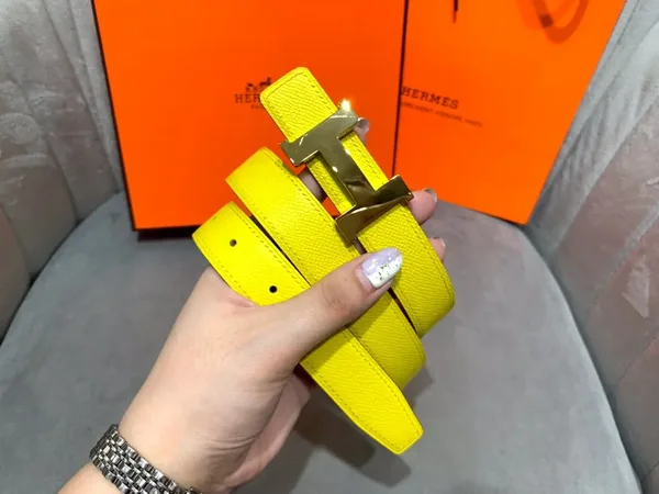 Hermès Yellow/Brown Reversible Belt with Gold-Tone Wide H Buckle product view 6
