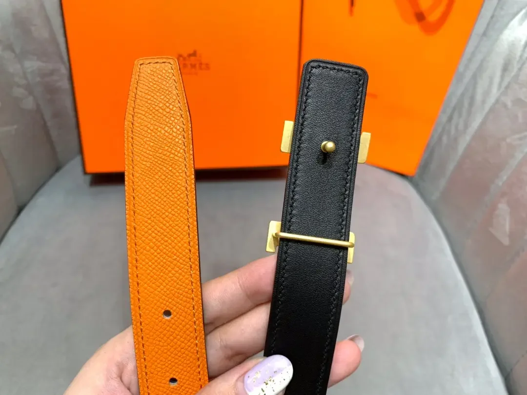 Hermès Orange/Black Reversible Belt with Gold-Tone Wide H Buckle product view 7
