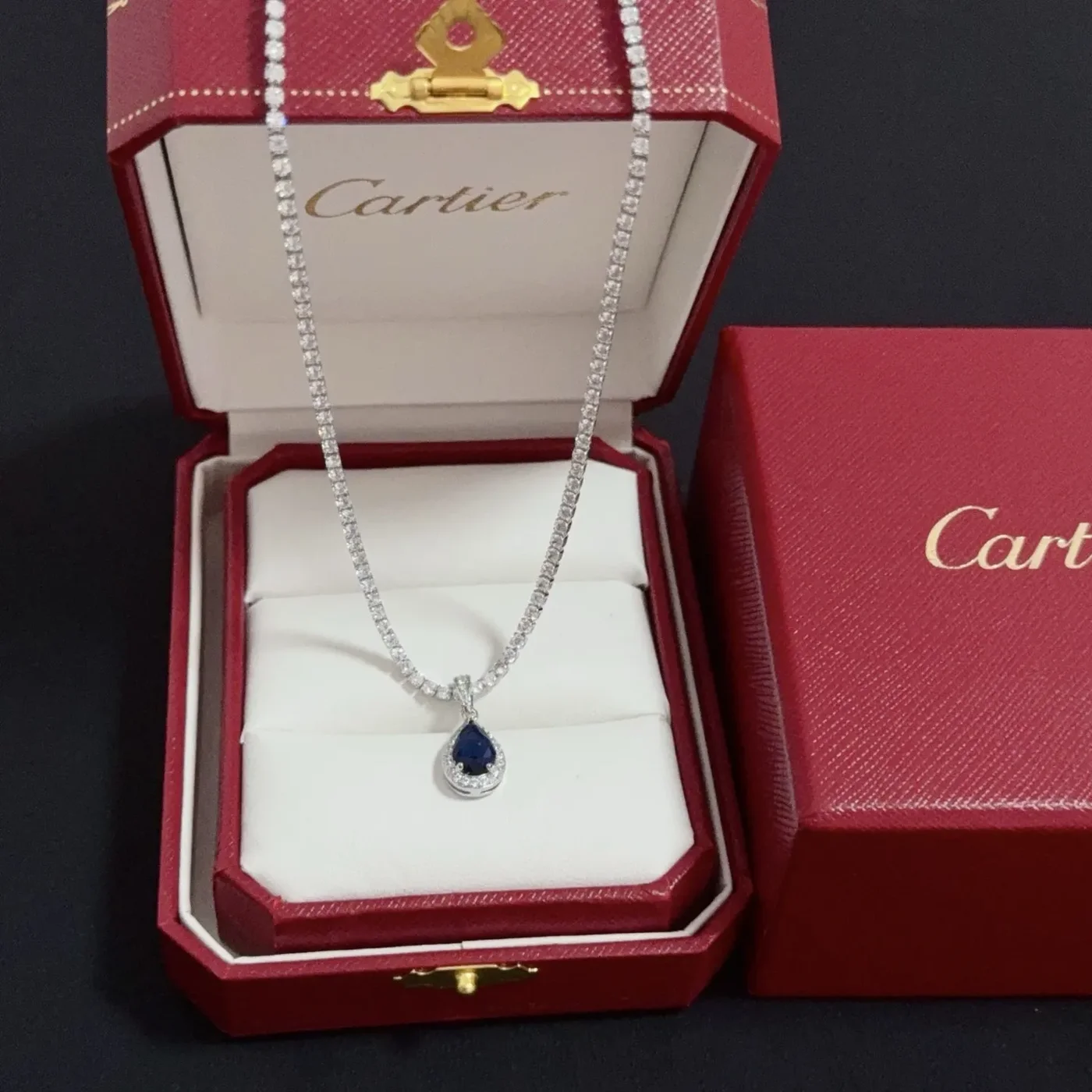 Cartier Blue Pear-Shaped Silver-Tone Pendant Necklace product view 1