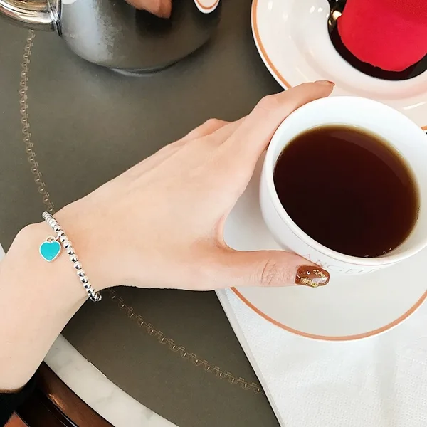 Tiffany  Co. Blue Heart Tag Bead Bracelet Silver-Tone with Blue Inlay product view 3