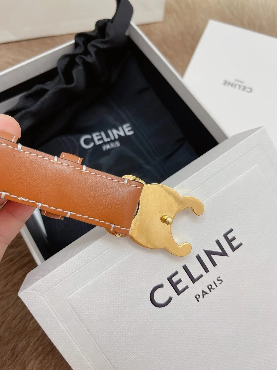 Celine Medium Triomphe Belt 25MM in Brown Calfskin product view 2