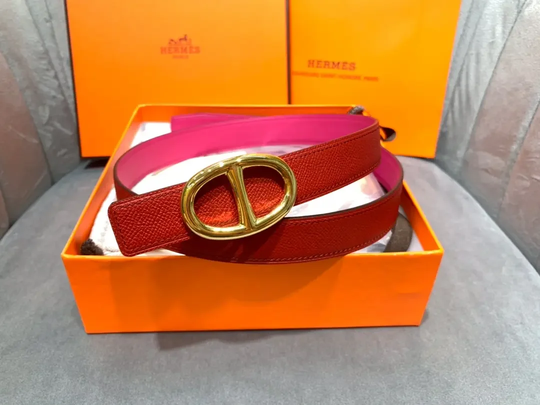Hermès Red/Bright Pink Reversible Belt with Gold-Tone Oval Buckle product view 2