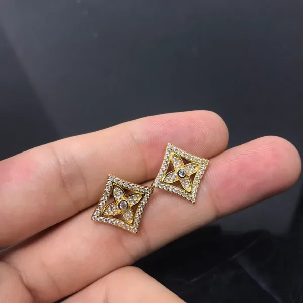 Louis Vuitton Full Pavé Star Stud Earrings Gold-Tone product view 4