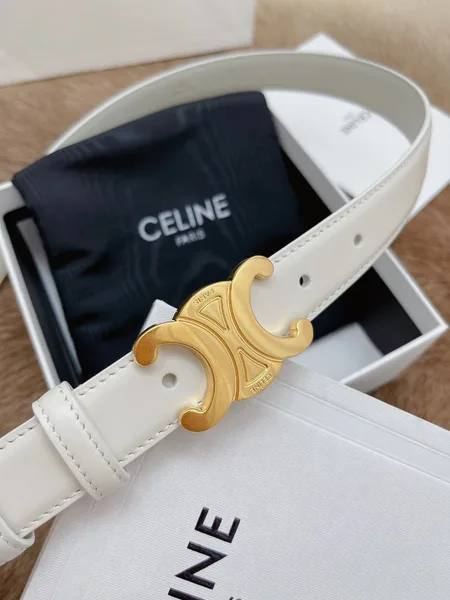 Celine Medium Triomphe Belt 25MM in White Calfskin product view 8