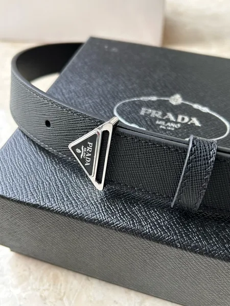 Prada Triangular Buckle Belt 30MM in Black Saffiano Leather product view 3