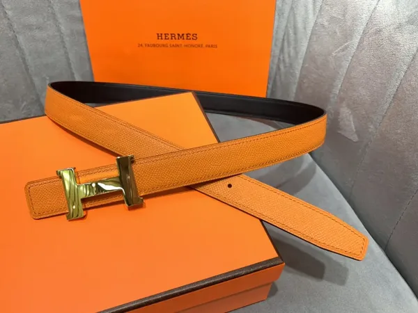 Hermès Orange/Black Reversible Belt with Gold-Tone Wide H Buckle product view 3