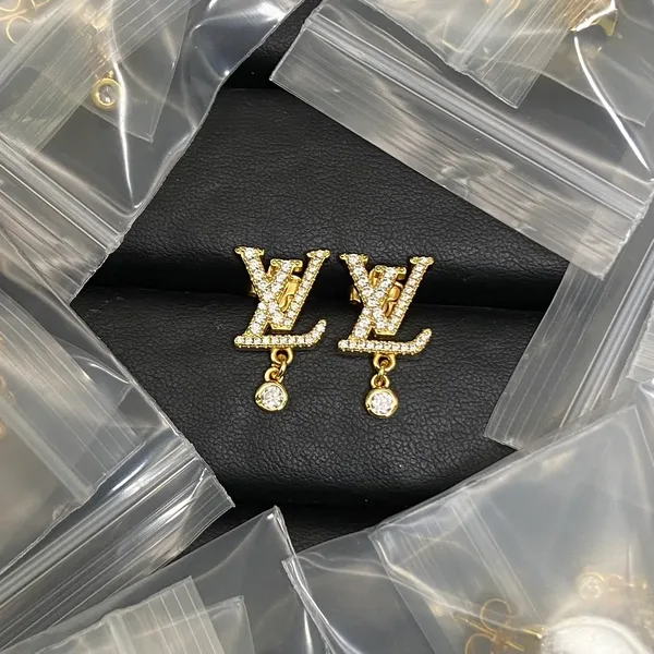Louis Vuitton Full Pavé LV Drop Earrings Gold-Tone product photo