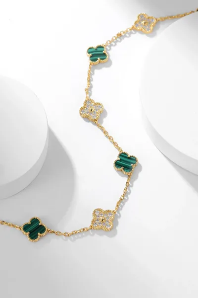 Van Cleef  Arpels Alhambra Green and Pave-Effect Ten-Motif Gold-Tone Necklace product view 2