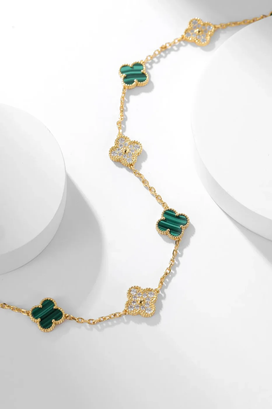 Van Cleef  Arpels Alhambra Green and Pave-Effect Ten-Motif Gold-Tone Necklace product view 2