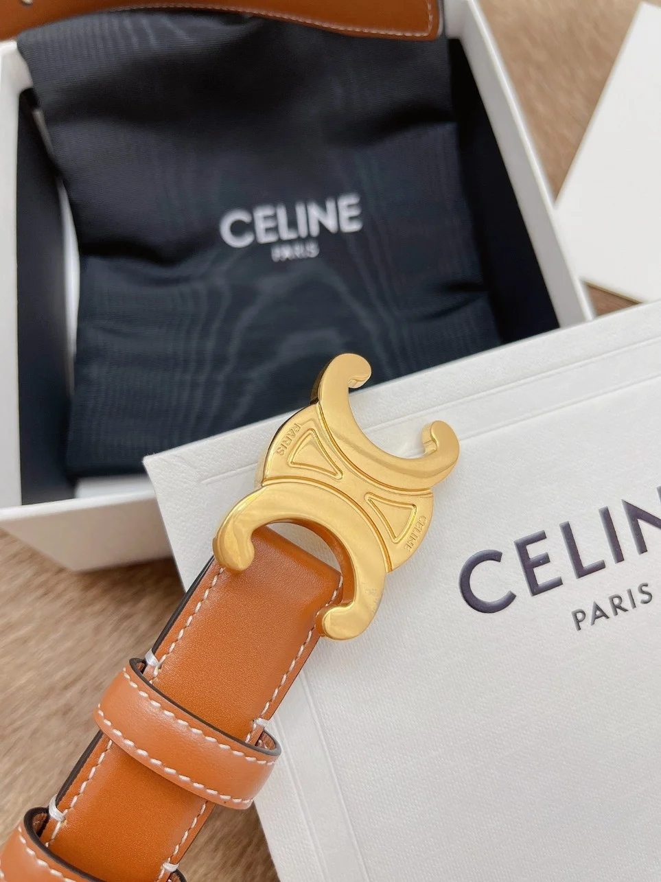 Celine Medium Triomphe Belt 25MM in Brown Calfskin product view 8