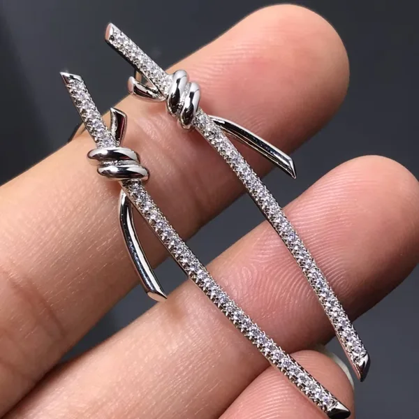 Tiffany  Co. Knot Long Drop Earrings Silver-Tone product photo