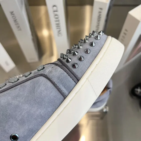 Christian Louboutin Louis Junior Spikes Suede-Effect Sneakers Grey with White Sole product view 6