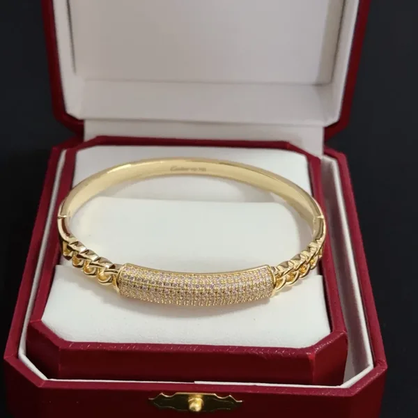 Cartier Gold-Tone Chain-Link Bangle with Pave-Effect Panel product view 4