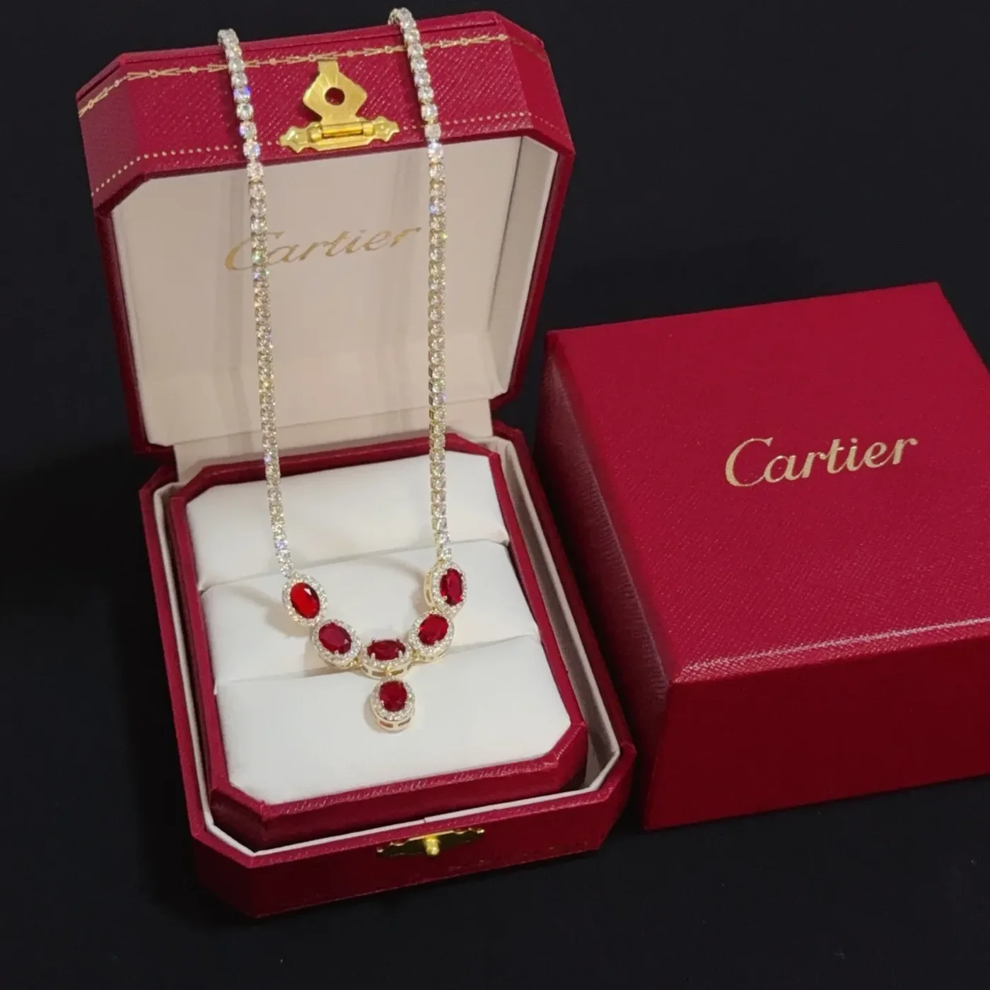 Cartier Red Multi-Stone Gold-Tone Pendant Necklace product view 1