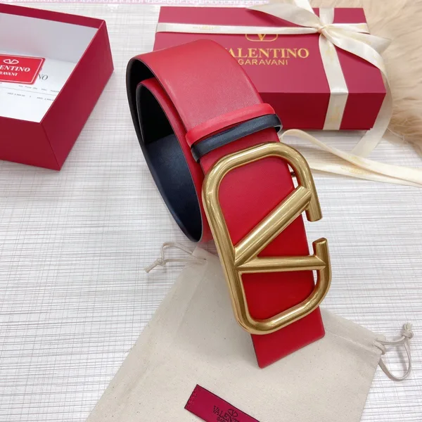 Valentino VLogo Reversible Belt 70mm in Black and Red Calfskin product view 5