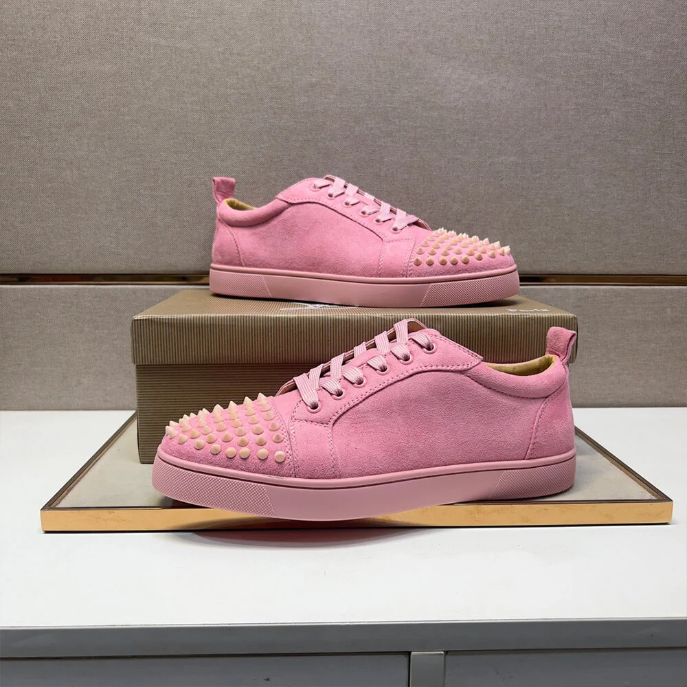 Christian Louboutin Louis Junior Spikes Suede-Effect Sneakers Pink product view 3