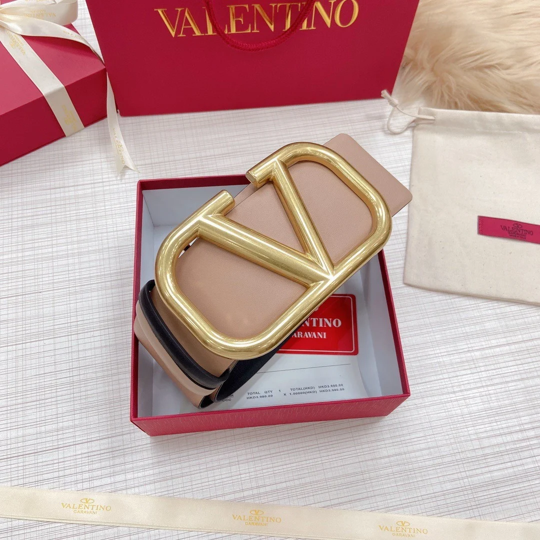 Valentino VLogo Reversible Belt 70mm in Beige and Black Calfskin product view 3