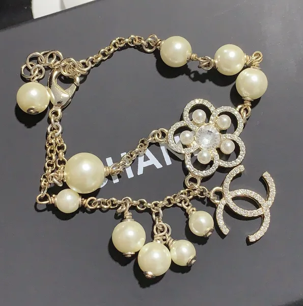 Chanel Flower CC Pearl-Effect Charm Bracelet Gold-Tone product view 4