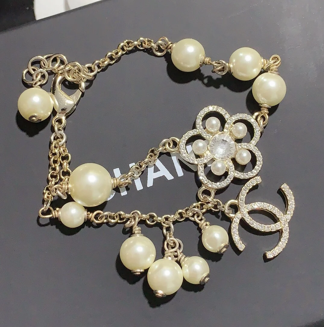 Chanel Flower CC Pearl-Effect Charm Bracelet Gold-Tone product view 4