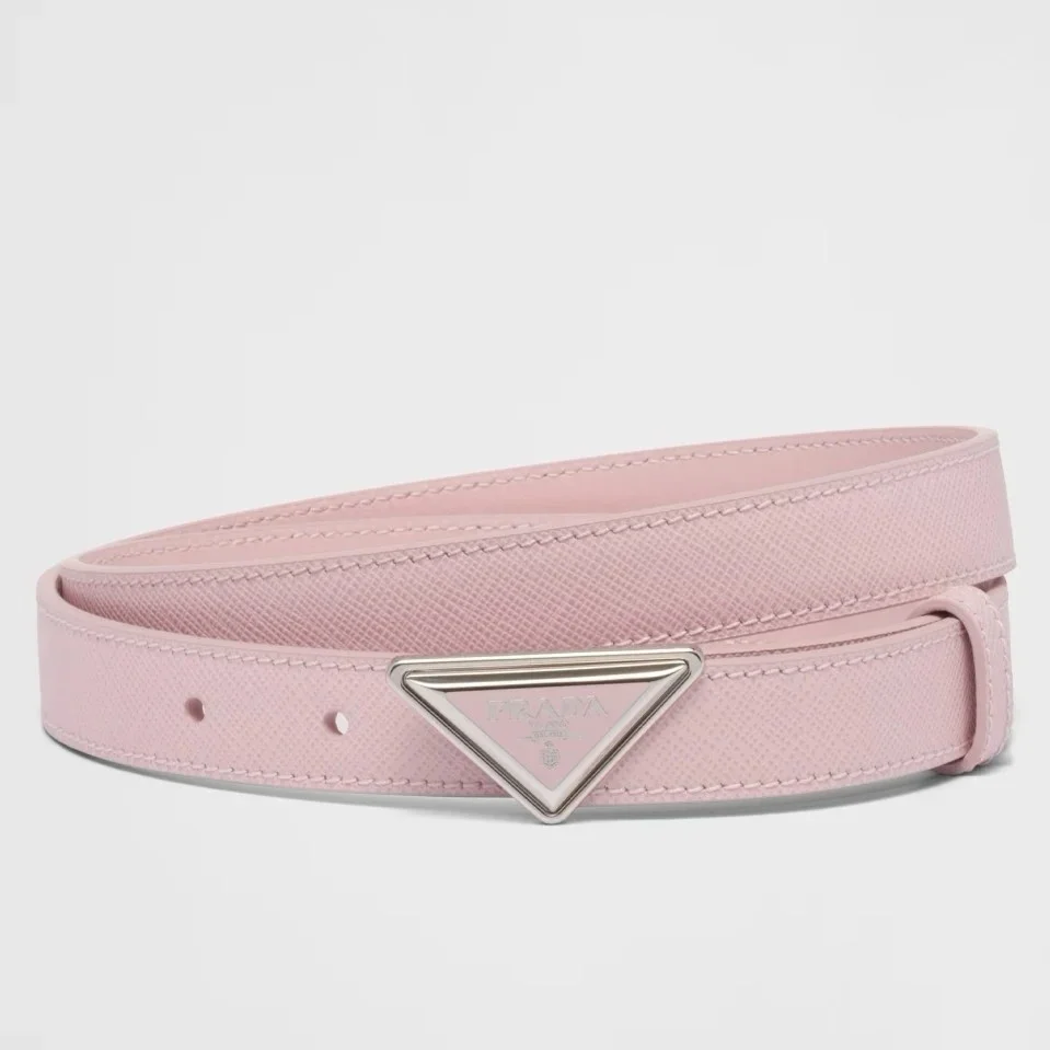 Prada Triangular Buckle Belt 25MM in Pink Saffiano Leather product view 1