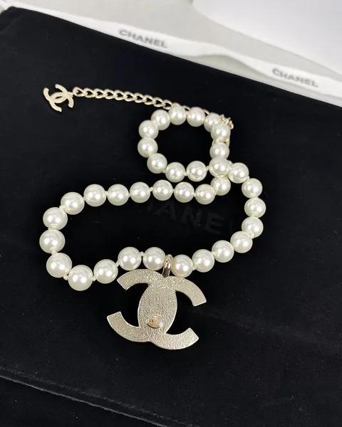 Chanel White CC Pearl-Effect Choker Necklace White and Gold-Tone product view 4