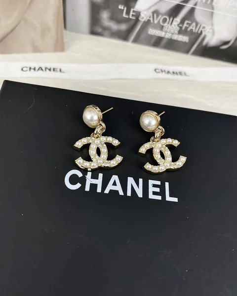 Chanel Pearl-Effect Pavé CC Drop Earrings Gold-Tone product view 4