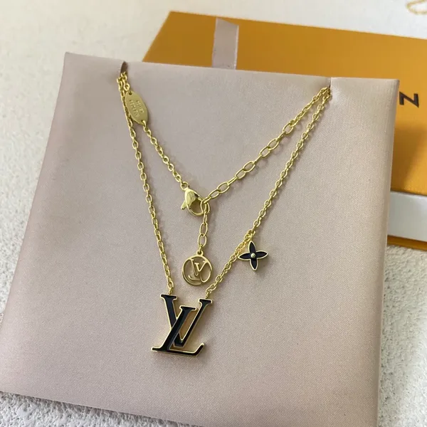 Louis Vuitton Star LV Enamel Pendant Necklace Black and Gold-Tone product photo